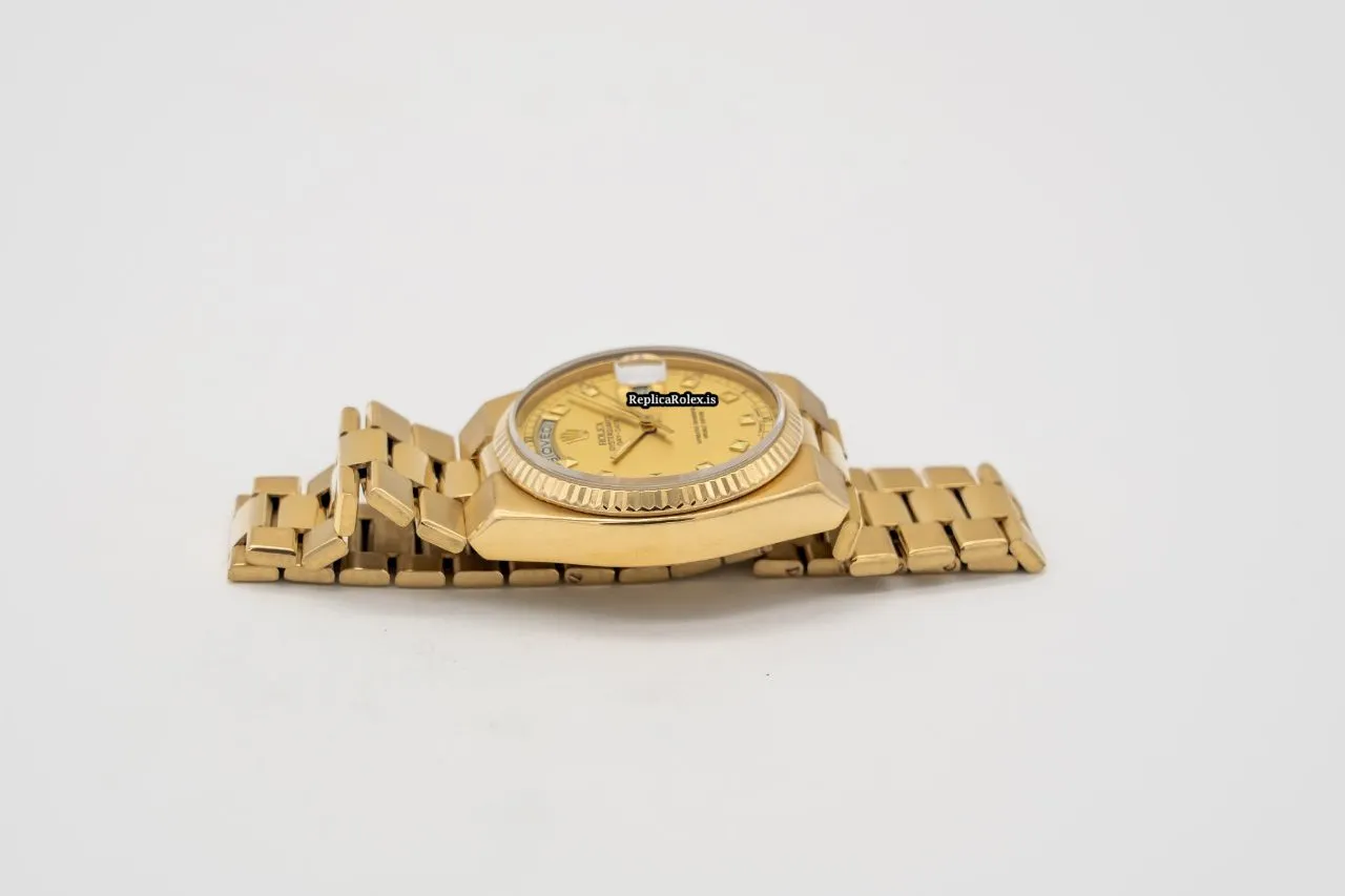 Quality Fake Rolex Day-date Oysterquartz 19018 Caliber 5055 Quartz Movement 36mm Yellow Gold Case Mens/unisex Watch - Image 8