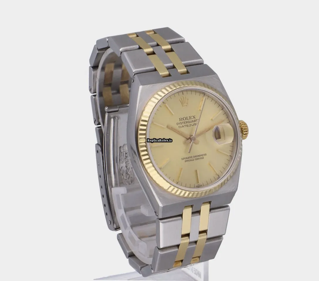 Fine Replica Rolex Datejust Oysterquartz 17013 Caliber 5035 Quartz Movement 36x42mm Gold/steel Case Mens/unisex Watch - Image 15