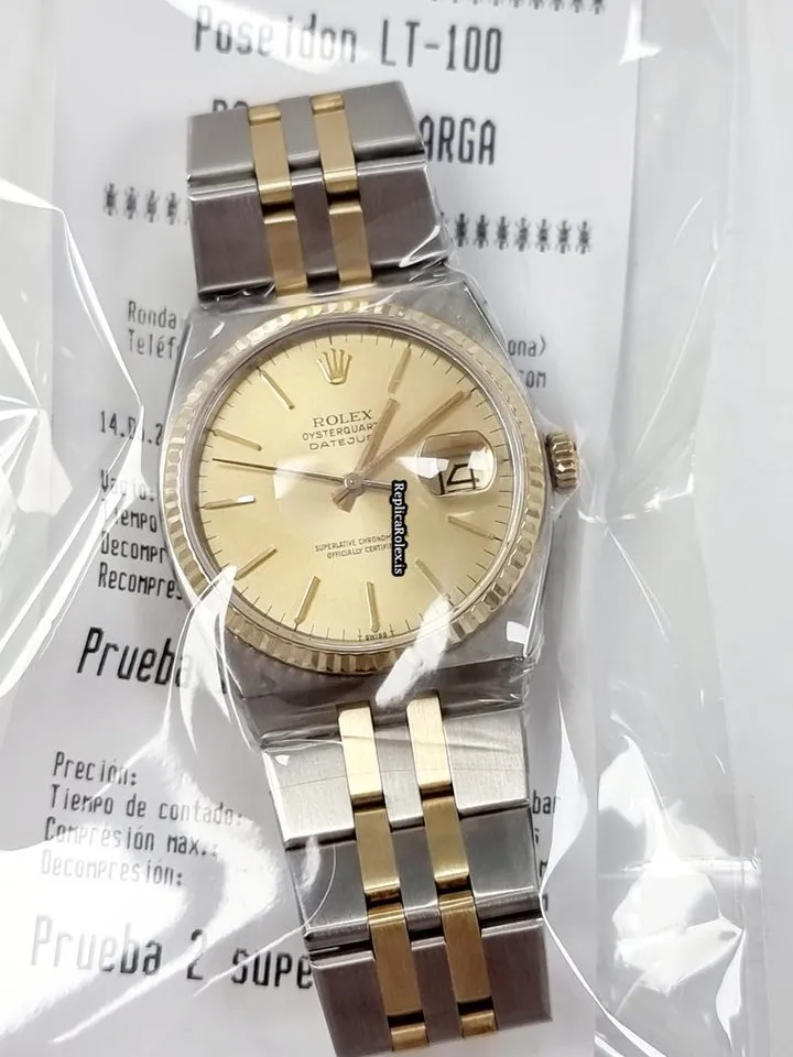 Fine Replica Rolex Datejust Oysterquartz 17013 Caliber 5035 Quartz Movement 36x42mm Gold/steel Case Mens/unisex Watch - Image 16