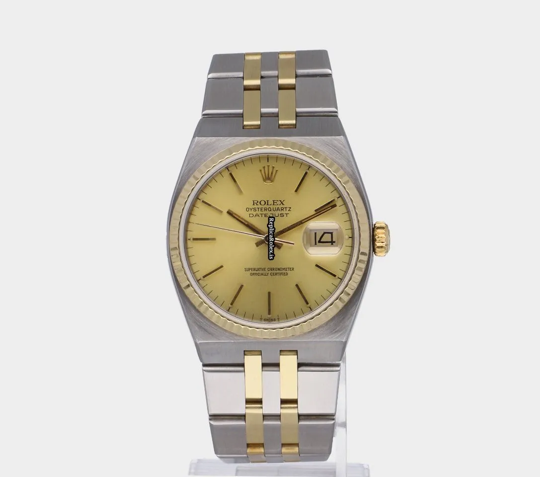 Fine Replica Rolex Datejust Oysterquartz 17013 Caliber 5035 Quartz Movement 36x42mm Gold/steel Case Mens/unisex Watch - Image 4