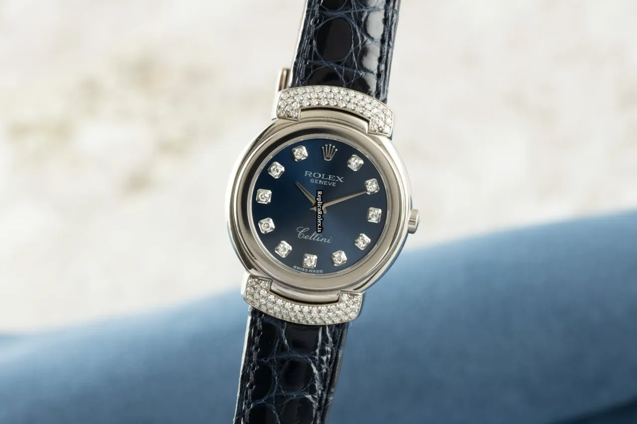 Nice Fake Rolex Cellini 6672 Caliber 6620 Quartz Movement 26mm White Gold Case Womens Watch