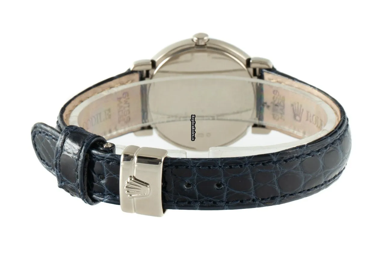 Nice Fake Rolex Cellini 6672 Caliber 6620 Quartz Movement 26mm White Gold Case Womens Watch - Image 10