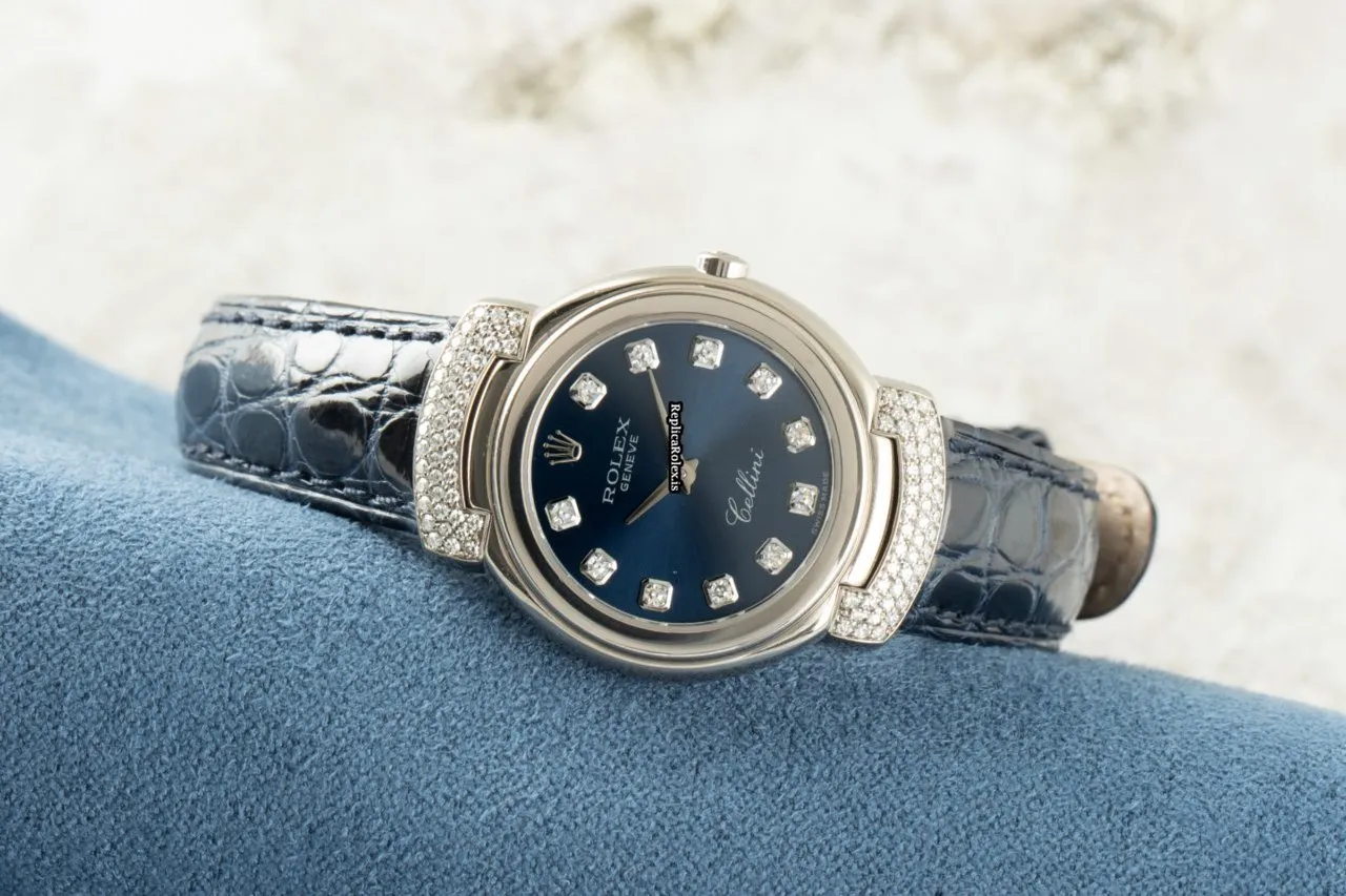 Nice Fake Rolex Cellini 6672 Caliber 6620 Quartz Movement 26mm White Gold Case Womens Watch - Image 2