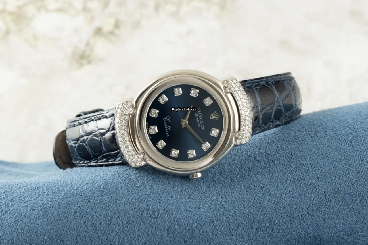 Nice Fake Rolex Cellini 6672 Caliber 6620 Quartz Movement 26mm White Gold Case Womens Watch - Image 3