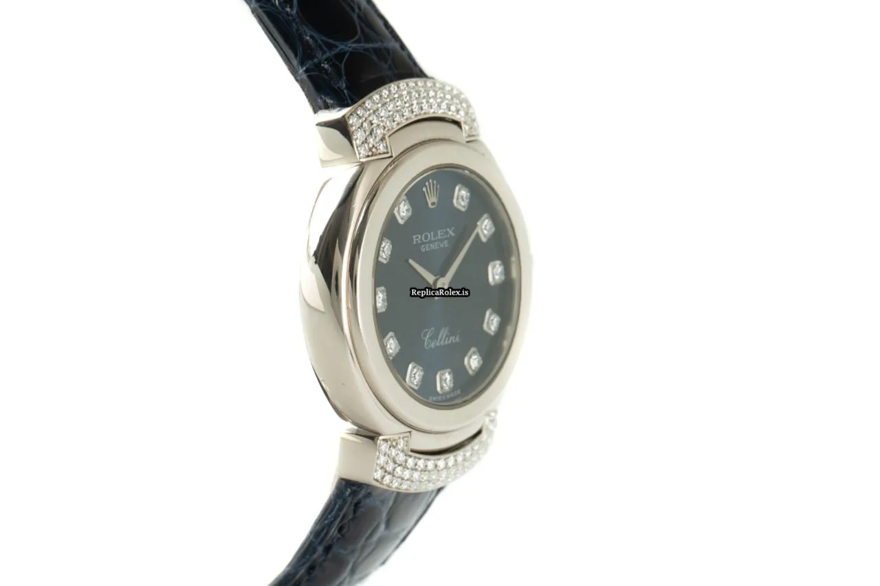 Nice Fake Rolex Cellini 6672 Caliber 6620 Quartz Movement 26mm White Gold Case Womens Watch - Image 6