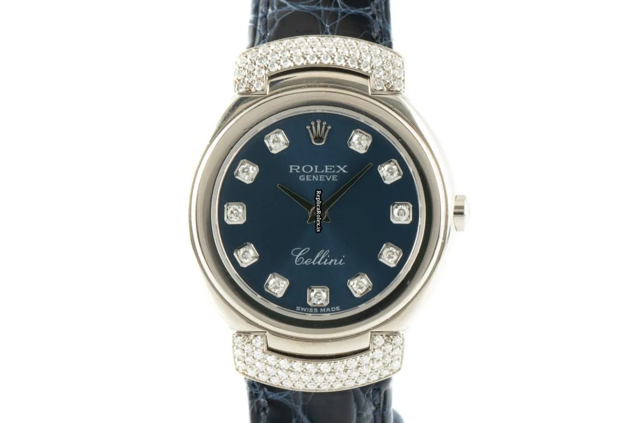 Nice Fake Rolex Cellini 6672 Caliber 6620 Quartz Movement 26mm White Gold Case Womens Watch - Image 7