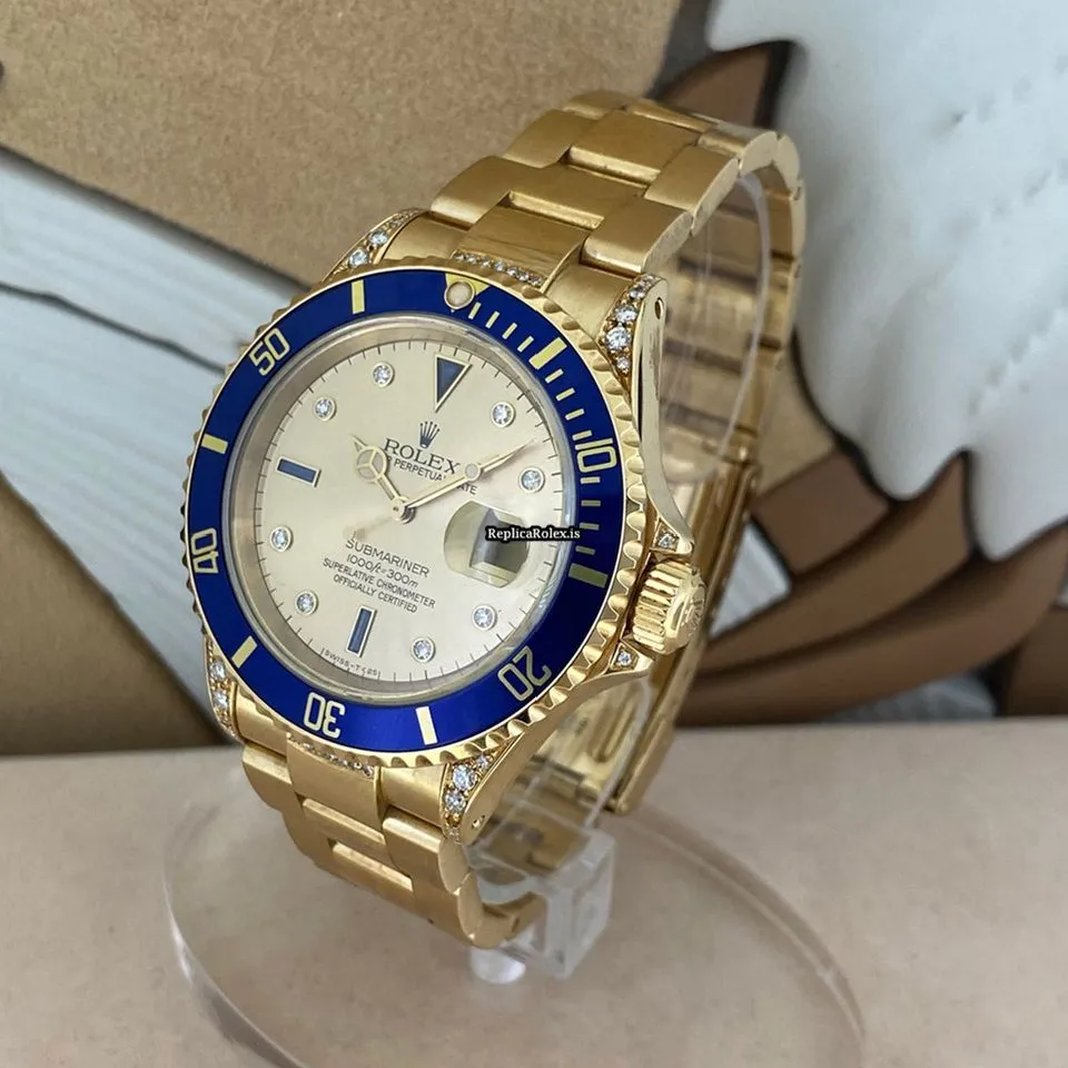 Affordable Knockoff Rolex Submariner Date 16618 Automatic Movement 40mm Yellow Gold Case Watch - Image 2