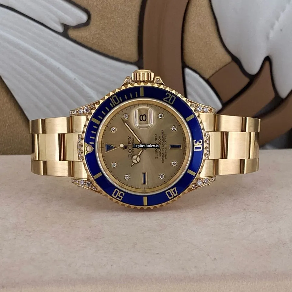 Affordable Knockoff Rolex Submariner Date 16618 Automatic Movement 40mm Yellow Gold Case Watch - Image 5