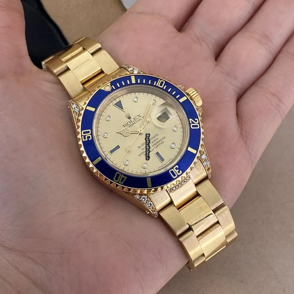 Affordable Knockoff Rolex Submariner Date 16618 Automatic Movement 40mm Yellow Gold Case Watch - Image 9