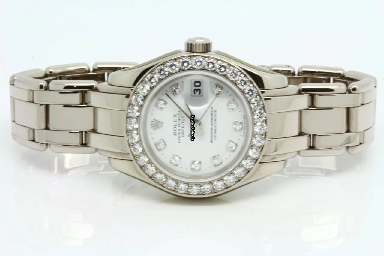 Fabulous Replica Rolex Lady-datejust Pearlmaster 69299 Automatic Movement 29mm White Gold Case Womens Watch - Image 2